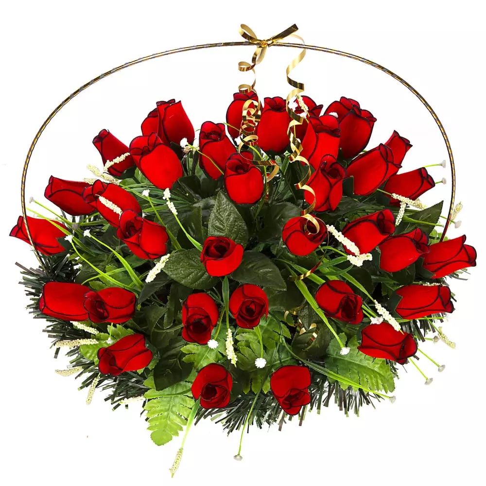 Фотография Корзина овальная (розы красные с чёрным ободком) РК05504