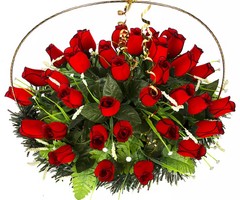 Корзина овальная (розы красные с чёрным ободком) РК05504